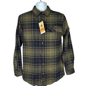 Legendary Whitetails Buck Camp Flannel Shirt S Plaid 100% Cotton Green & Red